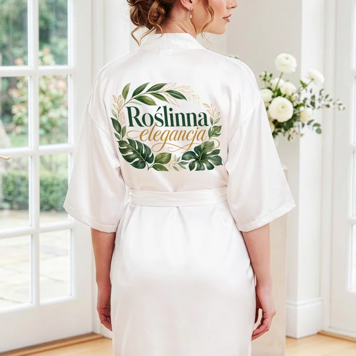 Szlafrok Satynowy Dla Weganki Prezent Dla Kobiety: Roślinna Elegancja Szlafrok Satynowy Dla Weganki Prezent Dla Kobiety: Roślinna Elegancja