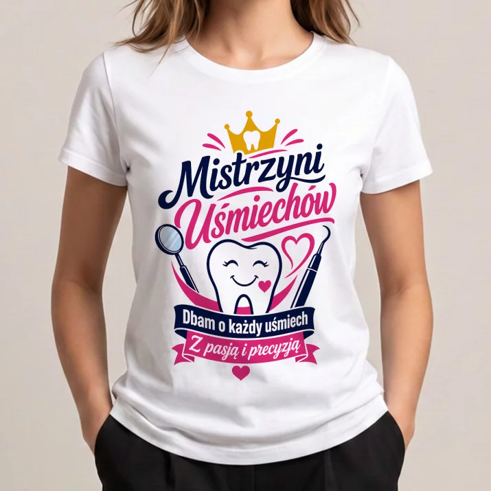 Koszulka Damska Biała Dla Dentystki Prezent Dla Kobiety: Stomatologiczna Elegancja Koszulka Damska Biała Dla Dentystki Prezent Dla Kobiety: Stomatologiczna Elegancja