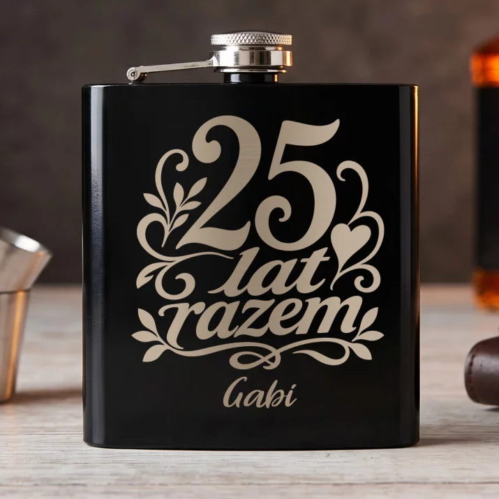 Piersiówka z Grawerem Na 25 Lecie Ślubu Prezent Dla Kobiety: 25 Lat Razem Piersiówka z Grawerem Na 25 Lecie Ślubu Prezent Dla Kobiety: 25 Lat Razem