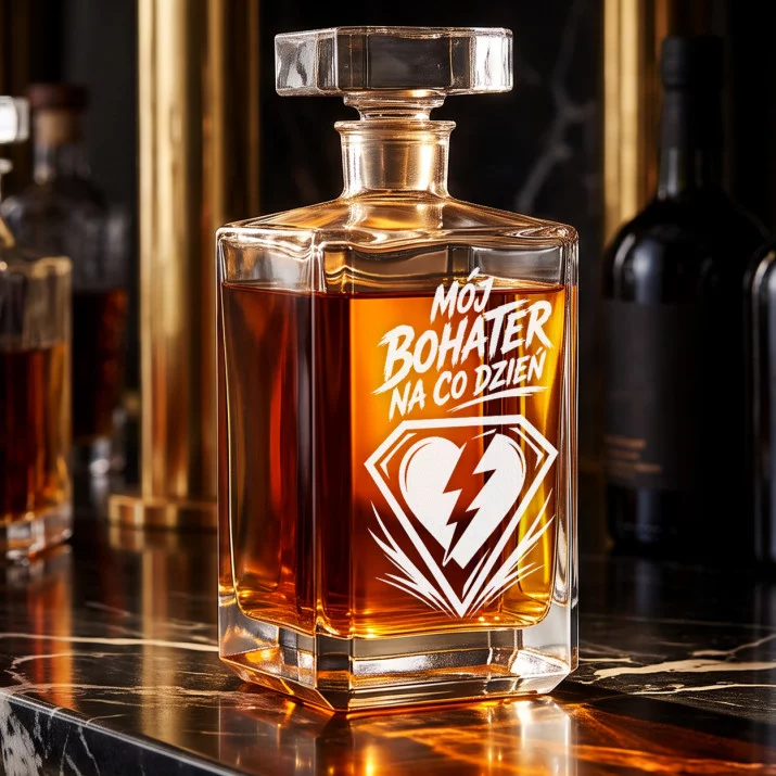 Karafka Do Whisky z Grawerem Dla Kochanka Prezent Na Walentynki: Mój Bohater Karafka Do Whisky z Grawerem Dla Kochanka Prezent Na Walentynki: Mój Bohater