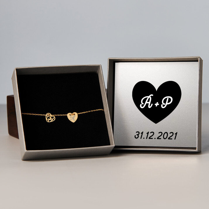 Serce + data - Bransoletka pozłacana dwa serca