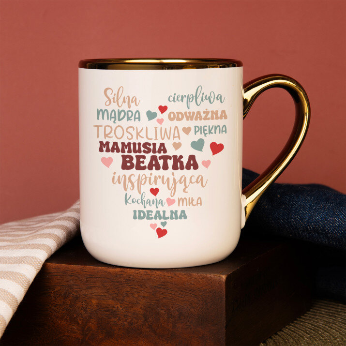 Serce dla mamy - Kubek ceramiczny ze złotym rantem