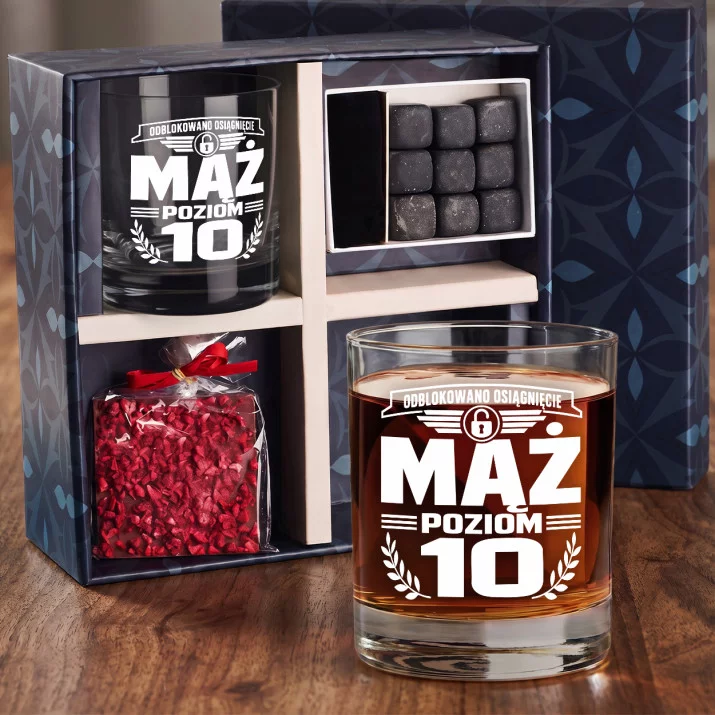 Zestaw Prezentowy Whisky Na 10 Rocznicę Ślubu Dla Mężczyzny: Mąż Poziom 10 Zestaw Prezentowy Whisky Na 10 Rocznicę Ślubu Dla Mężczyzny: Mąż Poziom 10