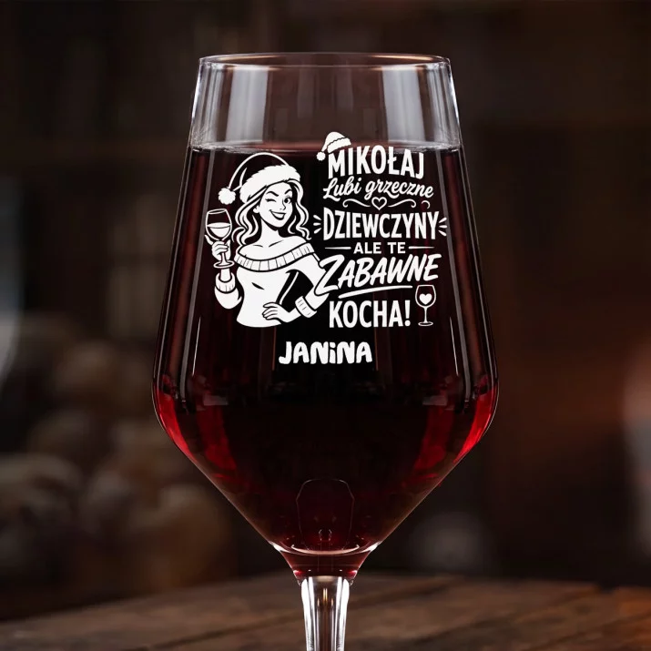 Mega Kieliszek Do Wina z Grawerem Na Mikołaja Prezent Dla Kobiety: Mikołaj Kocha Zabawne Mega Kieliszek Do Wina z Grawerem Na Mikołaja Prezent Dla Kobiety: Mikołaj Kocha Zabawne
