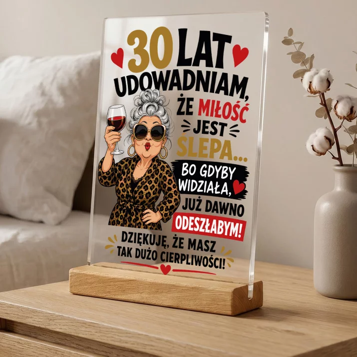 Druk Na Szkle Na 30 Rocznicę Ślubu Prezent Dla Kobiety: Miłość Ślepa 30 Lat Druk Na Szkle Na 30 Rocznicę Ślubu Prezent Dla Kobiety: Miłość Ślepa 30 Lat