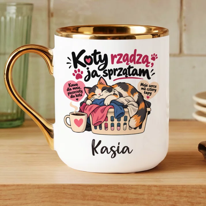 Kubek Personalizowany Dla Kociary Prezent Dla Kobiety: Koty Rządzą, Ja Sprzątam