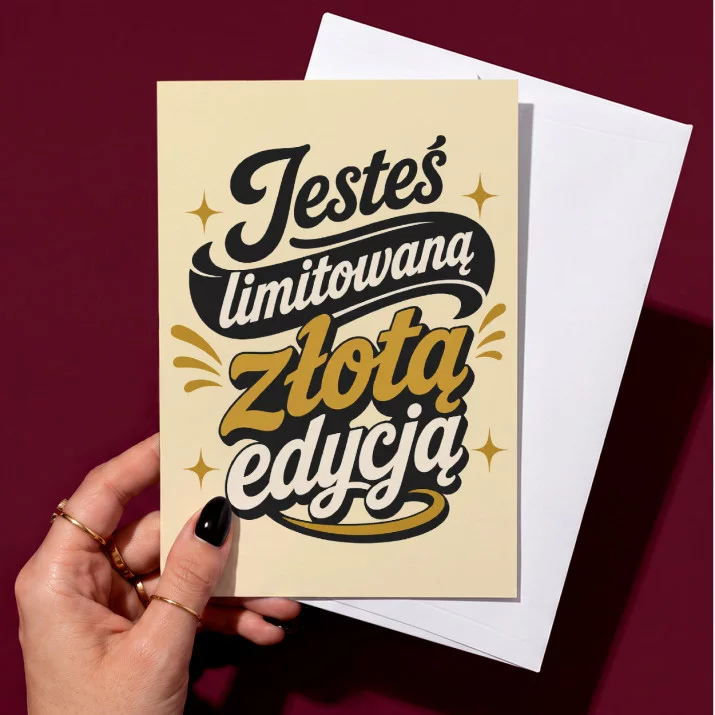 Kartka z Życzeniami Na Złote Gody Dla Kobiety: Złota Retro Elegancja Kartka z Życzeniami Na Złote Gody Dla Kobiety: Złota Retro Elegancja