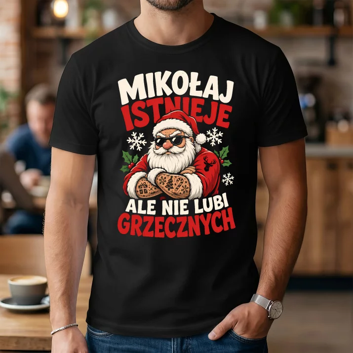 Koszulka Męska Na Boże Narodzenie Prezent Dla Mężczyzny: Nie Lubi Grzecznych