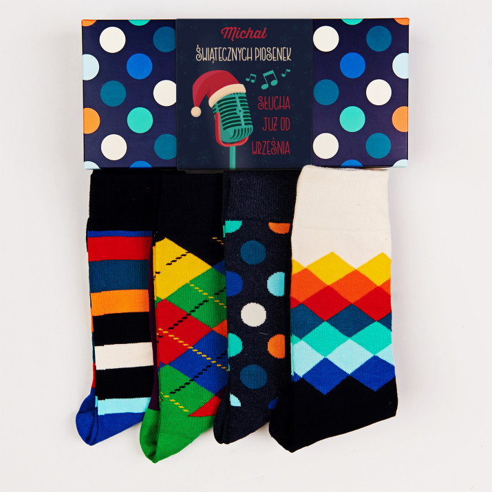 Świąteczne piosenki - Happy Socks - Dots - Zestaw 4 par skarpet męskich