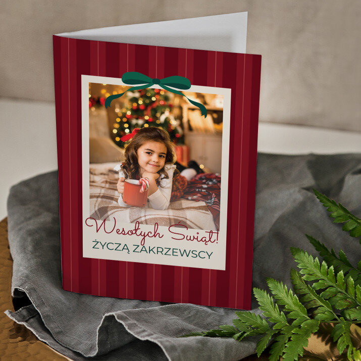 Świąteczne zdjęcie kokardka - kartka z życzeniami