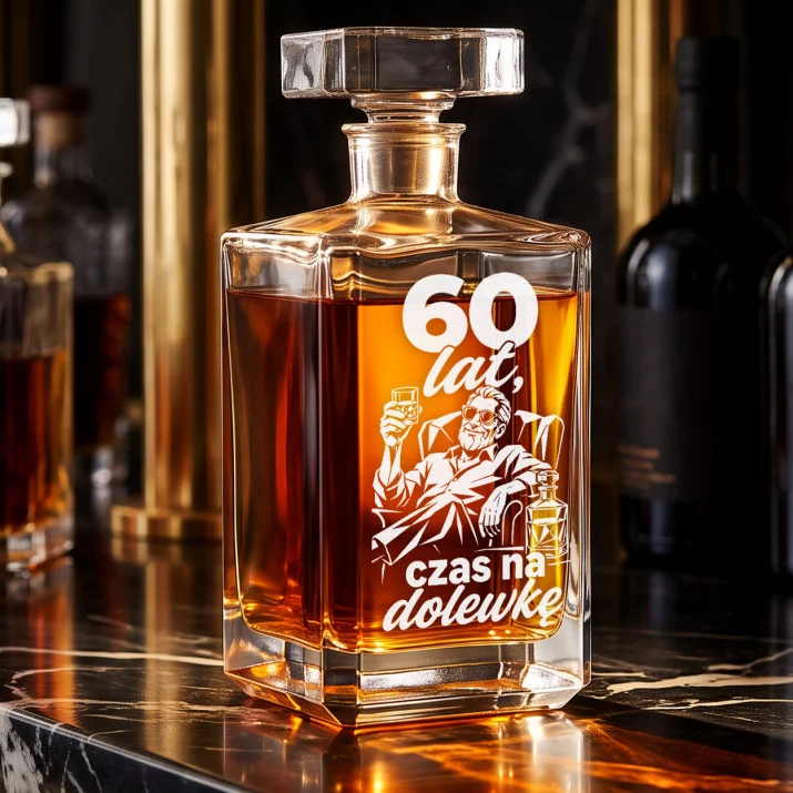 Karafka Do Whisky z Grawerem Dla 60 Latka Mężczyzny Prezent Na 60 Urodziny: 60 Lat, Czas Na Dolewkę Karafka Do Whisky z Grawerem Dla 60 Latka Mężczyzny Prezent Na 60 Urodziny: 60 Lat, Czas Na Dolewkę