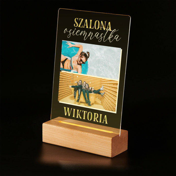 Szalona osiemnastka - Wydruk na szkle akrylowym z podstawką led