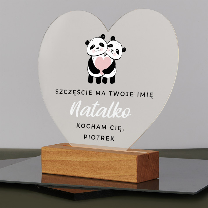 Szczęście ma Twoje imię - Wydruk na szkle akrylowym led serce