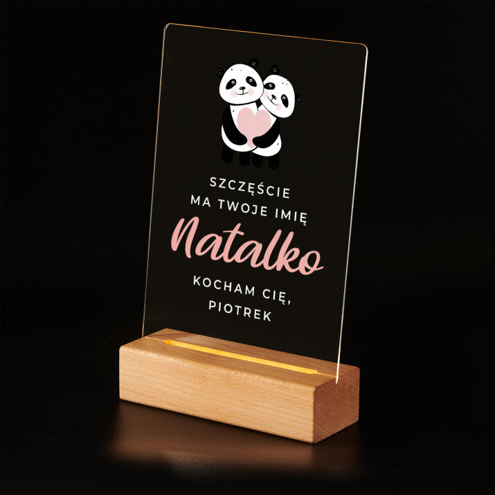 Szczęście ma Twoje imię - Wydruk na szkle akrylowym z podstawką led