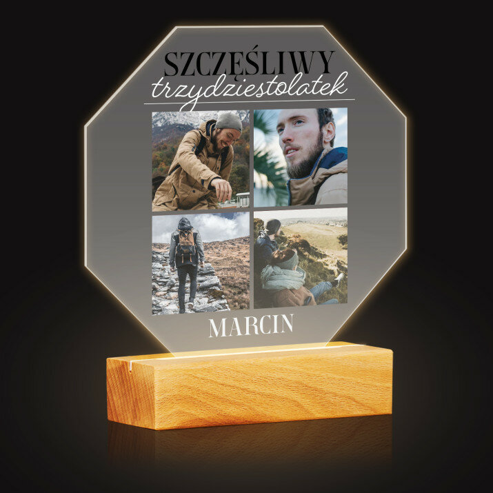 Szczęśliwy trzydziestolatek - Wydruk na szkle akrylowym led ośmiokąt
