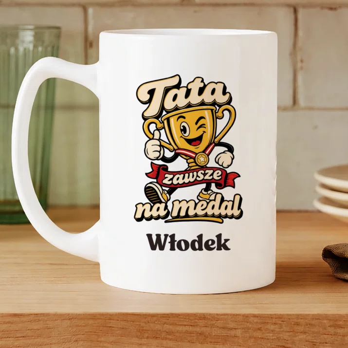 Kubek Personalizowany Dla Ojca Prezent Na Dzień Ojca Dla Mężczyzny: Tata Zawsze Na Medal Kubek Personalizowany Dla Ojca Prezent Na Dzień Ojca Dla Mężczyzny: Tata Zawsze Na Medal
