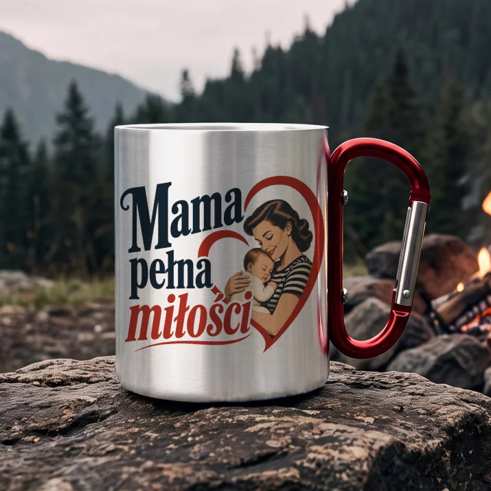 Kubek Metalowy z Karabińczykiem Dla Nowej Mamy Prezent Na Dzień Mamy Dla Kobiety: Ciepło Macierzyństwa Kubek Metalowy z Karabińczykiem Dla Nowej Mamy Prezent Na Dzień Mamy Dla Kobiety: Ciepło Macierzyństwa