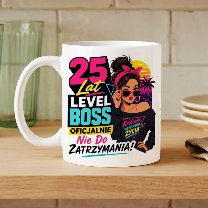 Kubek Z Nadrukiem Na 25 Urodziny Prezent Dla Kobiety: 25 Lat Level Boss Kubek Z Nadrukiem Na 25 Urodziny Prezent Dla Kobiety: 25 Lat Level Boss
