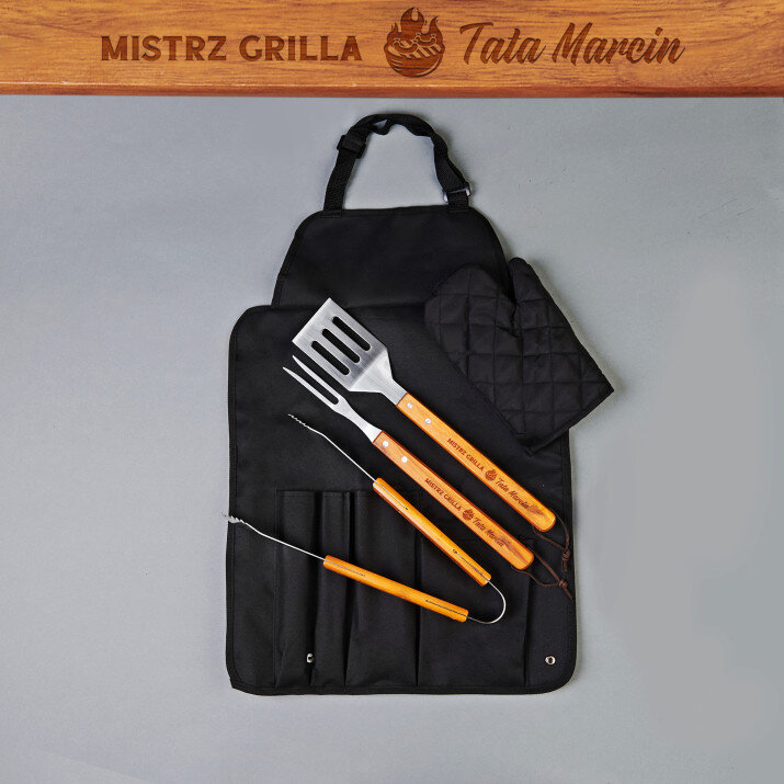 Tata mistrz grilla - Zestaw do grilla z fartuchem