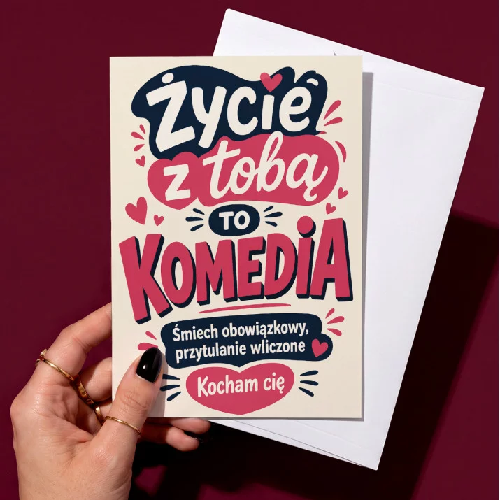 Kartka z Życzeniami Na 3 Rocznicę Ślubu Na Walentynki Dla Kobiety: Miłosna Komedia