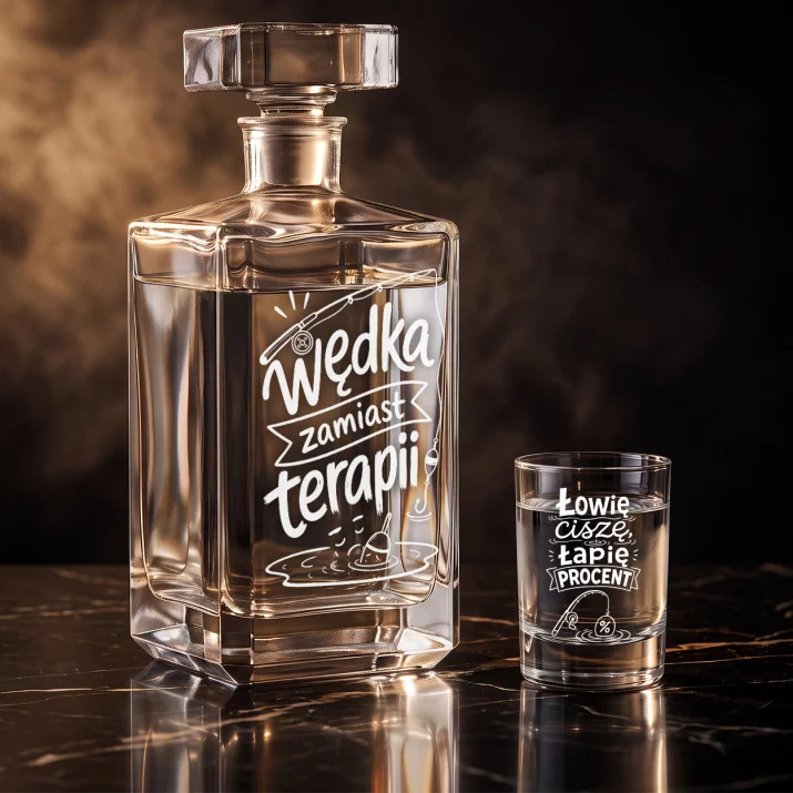 Zestaw Do Wódki z Grawerem Dla Wędkarza Prezent: Męska Elegancja Zestaw Do Wódki z Grawerem Dla Wędkarza Prezent: Męska Elegancja