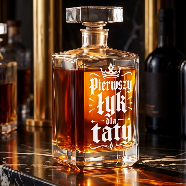 Karafka Do Whisky z Grawerem Na Dzień Ojca Prezent Dla Taty: Pierwszy Łyk Dla Taty Karafka Do Whisky z Grawerem Na Dzień Ojca Prezent Dla Taty: Pierwszy Łyk Dla Taty