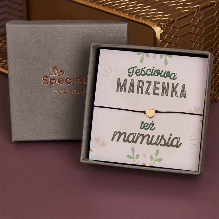 Teściowa też mamusia - Bransoletka na sznurku z pozłacanym sercem