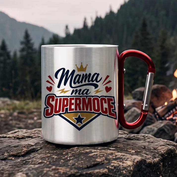 Kubek Metalowy z Karabińczykiem Dla Mamy Prezent Na Dzień Mamy Dla Kobiety: Typograficzna Supermama Kubek Metalowy z Karabińczykiem Dla Mamy Prezent Na Dzień Mamy Dla Kobiety: Typograficzna Supermama