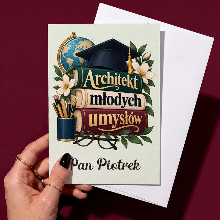 Kartka Personalizowana Dla Nauczyciela Prezent Na Dzień Nauczyciela Dla Mężczyzny: Architekt Młodych Umysłów Kartka Personalizowana Dla Nauczyciela Prezent Na Dzień Nauczyciela Dla Mężczyzny: Architekt Młodych Umysłów