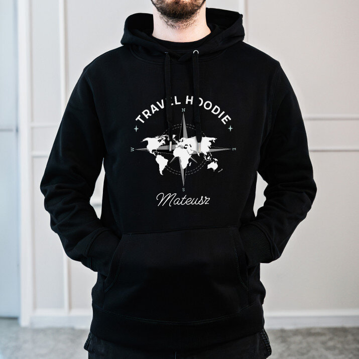 Travel hoodie - Bluza męska czarna z kapturem