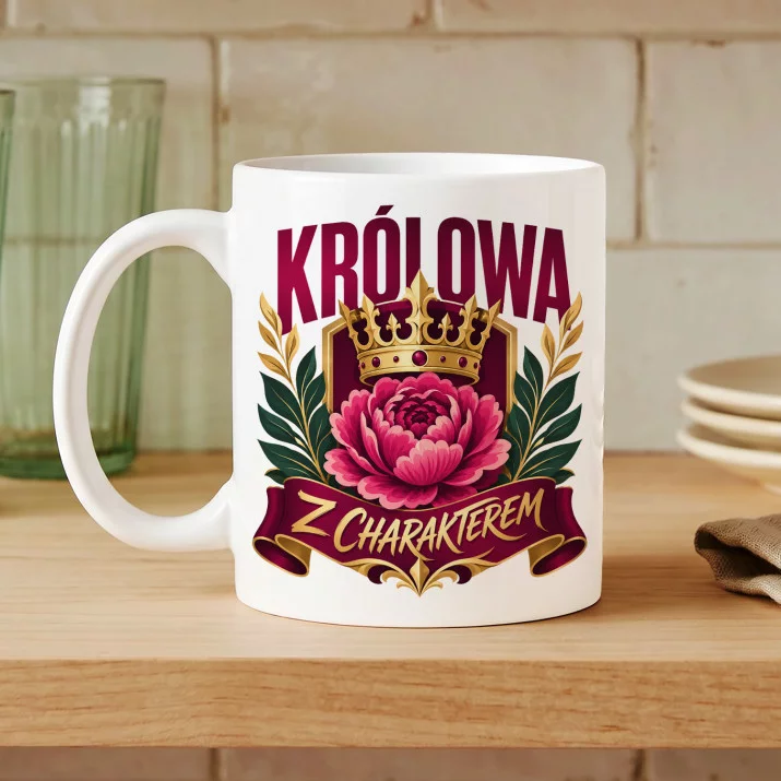 Kubek Z Nadrukiem Na Dzień Kobiet Prezent Dla Kobiety Kobiety: Królowa Z Charakterem Kubek Z Nadrukiem Na Dzień Kobiet Prezent Dla Kobiety Kobiety: Królowa Z Charakterem