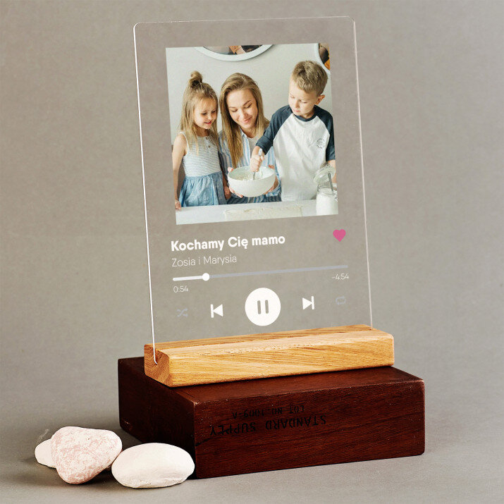 Piosenka Spotify dla mamy - Wydruk na szkle akrylowym z podstawką