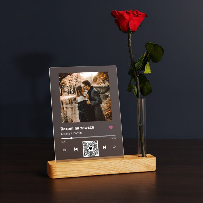 Twoja piosenka spotify - kod qr - Wydruk na szkle akrylowym z różą