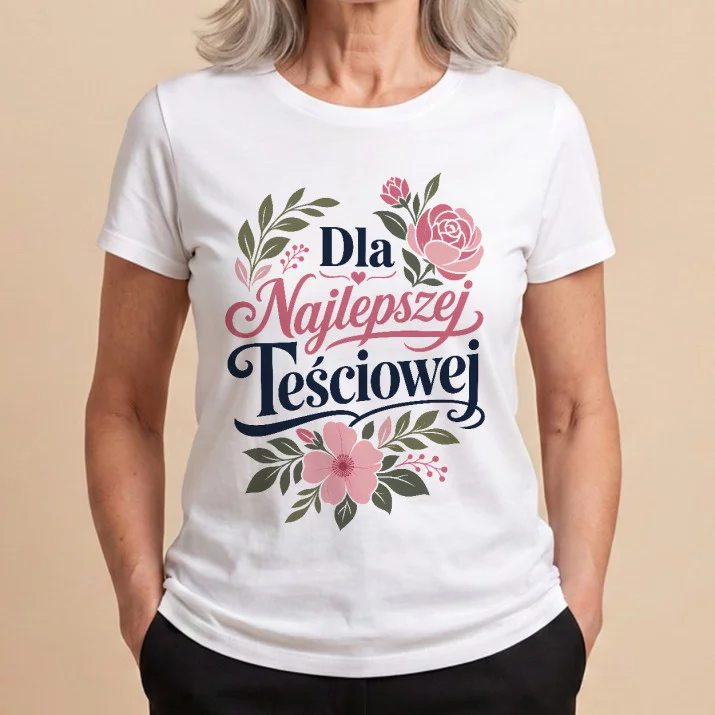 Koszulka Damska Biała Dla Teściowej Prezent Na Dzień Mamy Dla Kobiety: Botaniczna Elegancja