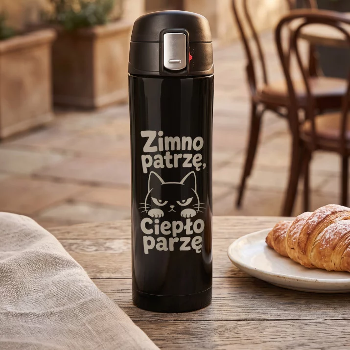 Kubek Termiczny 440ml Na Święta Prezent: Zimno Patrzę, Ciepło Parzę