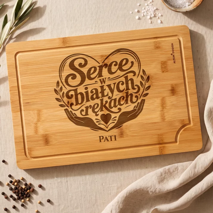 Deska Do Krojenia z Grawerem Dla Pielęgniarki Prezent Dla Kobiety: Serce W Białych Rękach Deska Do Krojenia z Grawerem Dla Pielęgniarki Prezent Dla Kobiety: Serce W Białych Rękach