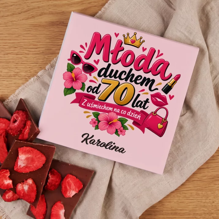 Czekolada z Truskawkami Dla 70 Latki Prezent Na 70 Urodziny Dla Kobiety: Młoda Duchem Od 70 Lat Czekolada z Truskawkami Dla 70 Latki Prezent Na 70 Urodziny Dla Kobiety: Młoda Duchem Od 70 Lat