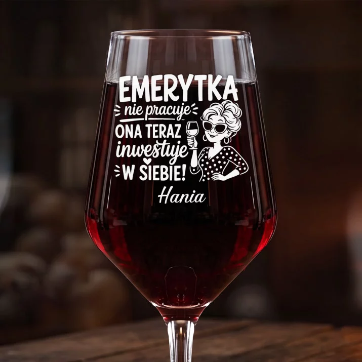 Mega Kieliszek Do Wina z Grawerem Na Emeryturę Prezent Dla Emeryta Kobiety: Emerytka Inwestuje W Mega Kieliszek Do Wina z Grawerem Na Emeryturę Prezent Dla Emeryta Kobiety: Emerytka Inwestuje W