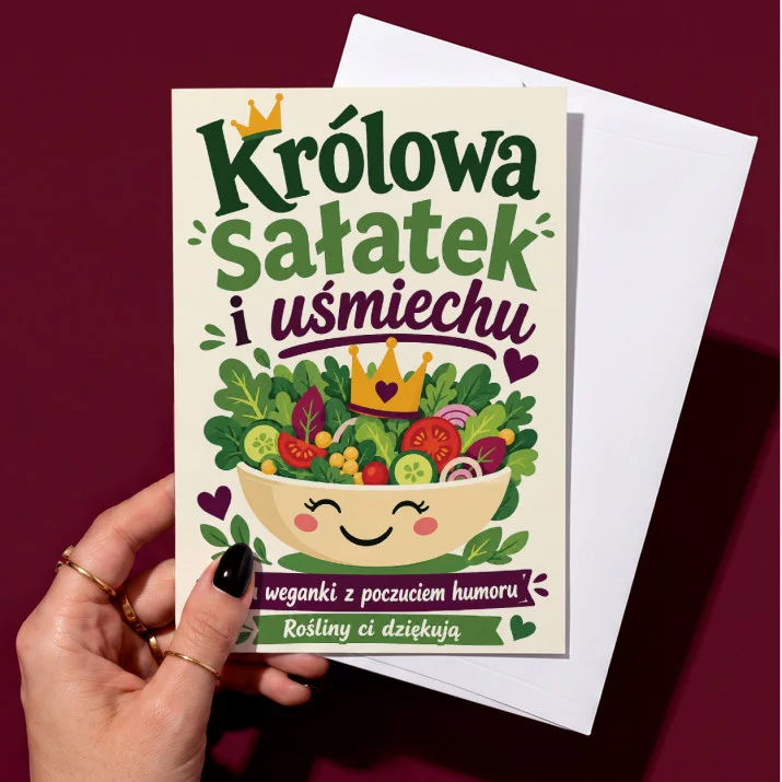 Kartka z Życzeniami Dla Weganki Dla Kobiety: Sałatkowa Królowa Kartka z Życzeniami Dla Weganki Dla Kobiety: Sałatkowa Królowa