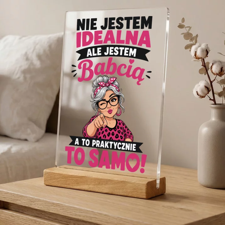 Druk Na Szkle Na Dzień Babci Prezent Dla Babci Kobiety: Idealna Babcia To Samo