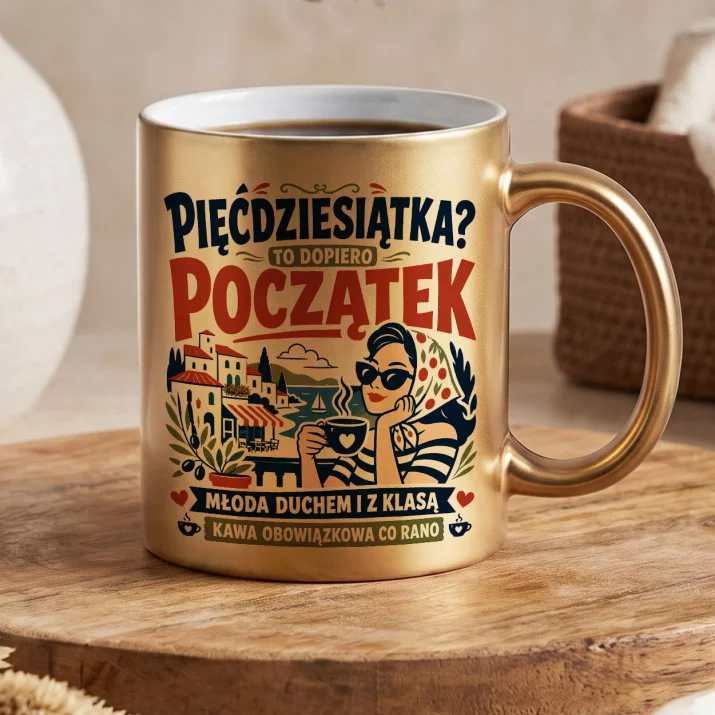 Złoty Kubek Dla 50 Latki Prezent Na 50 Urodziny Dla Kobiety: Retro Śródziemnomorska Złoty Kubek Dla 50 Latki Prezent Na 50 Urodziny Dla Kobiety: Retro Śródziemnomorska