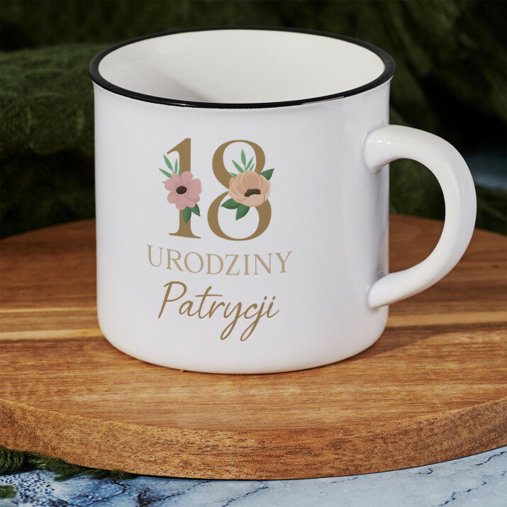Urodziny Kwiaty - Kubek ceramiczny z czarnym rantem