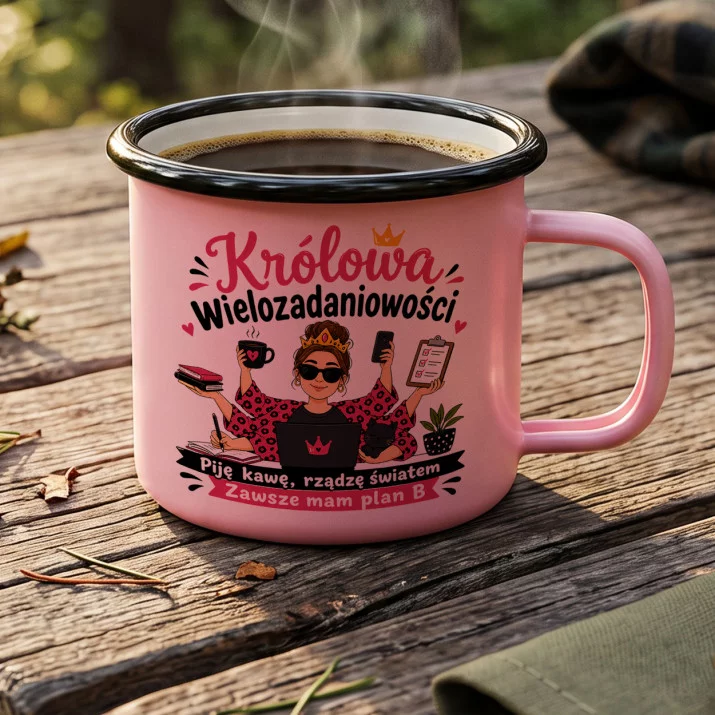 Kubek Emaliowany Na Dzień Mamy Prezent Dla Mamy Kobiety: Królowa Domowego Chaosu Kubek Emaliowany Na Dzień Mamy Prezent Dla Mamy Kobiety: Królowa Domowego Chaosu