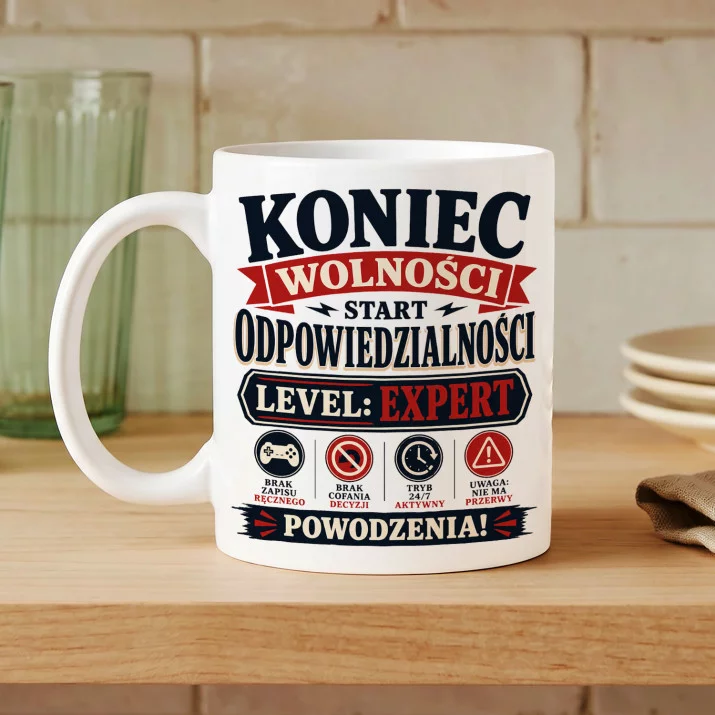 Kubek Z Nadrukiem Na Kawalerski Prezent Dla Mężczyzny: Koniec Wolności Kubek Z Nadrukiem Na Kawalerski Prezent Dla Mężczyzny: Koniec Wolności