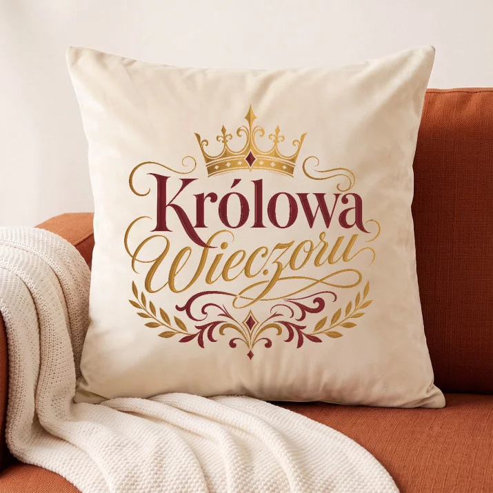 Poduszka Dekoracyjna Na Panieński Prezent Dla Kobiety: Emblemat Królowej Wieczoru Poduszka Dekoracyjna Na Panieński Prezent Dla Kobiety: Emblemat Królowej Wieczoru