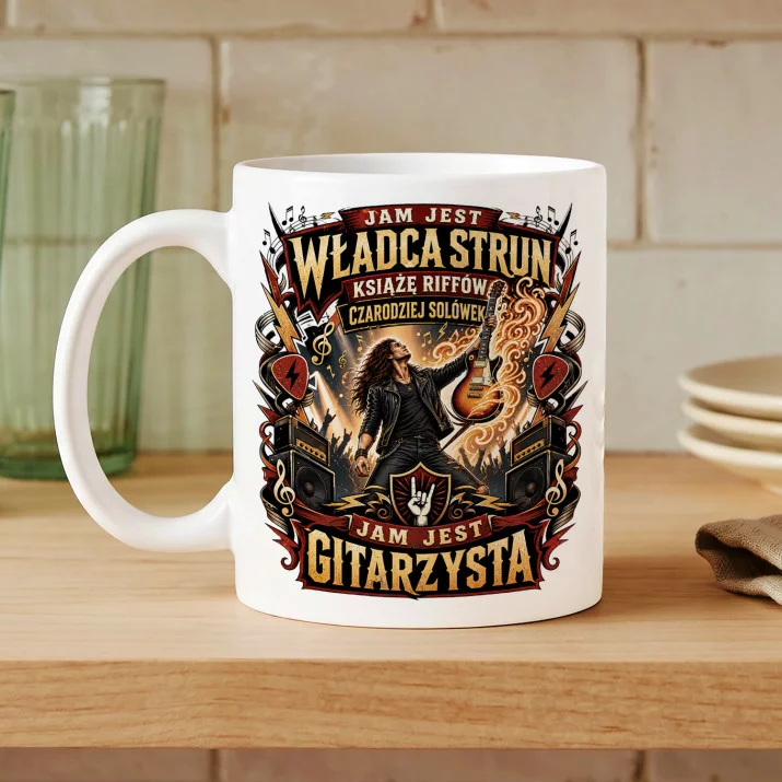 Kubek Z Nadrukiem Dla Gitarzysty Prezent Dla Mężczyzny: Władca Strun I Kubek Z Nadrukiem Dla Gitarzysty Prezent Dla Mężczyzny: Władca Strun I
