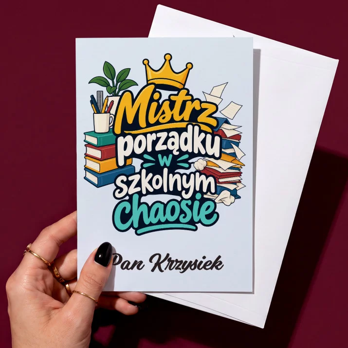 Kartka Personalizowana Dla Wychowawcy Prezent Na Dzień Nauczyciela Dla Mężczyzny: Mistrz Porządku W Kartka Personalizowana Dla Wychowawcy Prezent Na Dzień Nauczyciela Dla Mężczyzny: Mistrz Porządku W