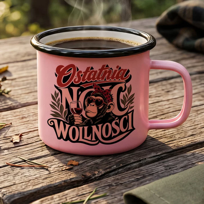 Kubek Emaliowany Na Panieński Prezent Dla Kobiety: Retro Noc Wolności Kubek Emaliowany Na Panieński Prezent Dla Kobiety: Retro Noc Wolności