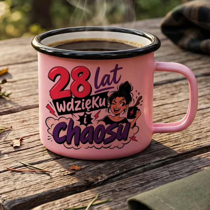Kubek Emaliowany Dla 28 Latki Prezent Na 25 Urodziny Dla Kobiety: Wdzięk I Chaos Kubek Emaliowany Dla 28 Latki Prezent Na 25 Urodziny Dla Kobiety: Wdzięk I Chaos