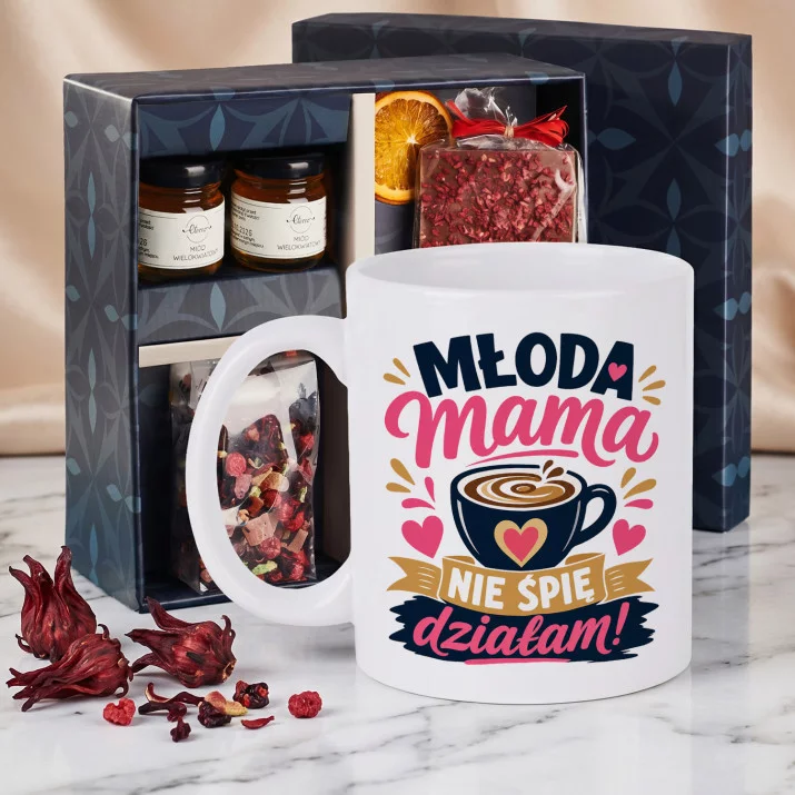 Zestaw Prezenowy Z Kubkiem Dla Młodej Mamy Na Dzień Mamy: Młoda Mama Działa Zestaw Prezenowy Z Kubkiem Dla Młodej Mamy Na Dzień Mamy: Młoda Mama Działa